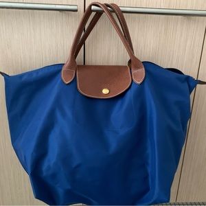 Royal blue medium short handle longchamp tote